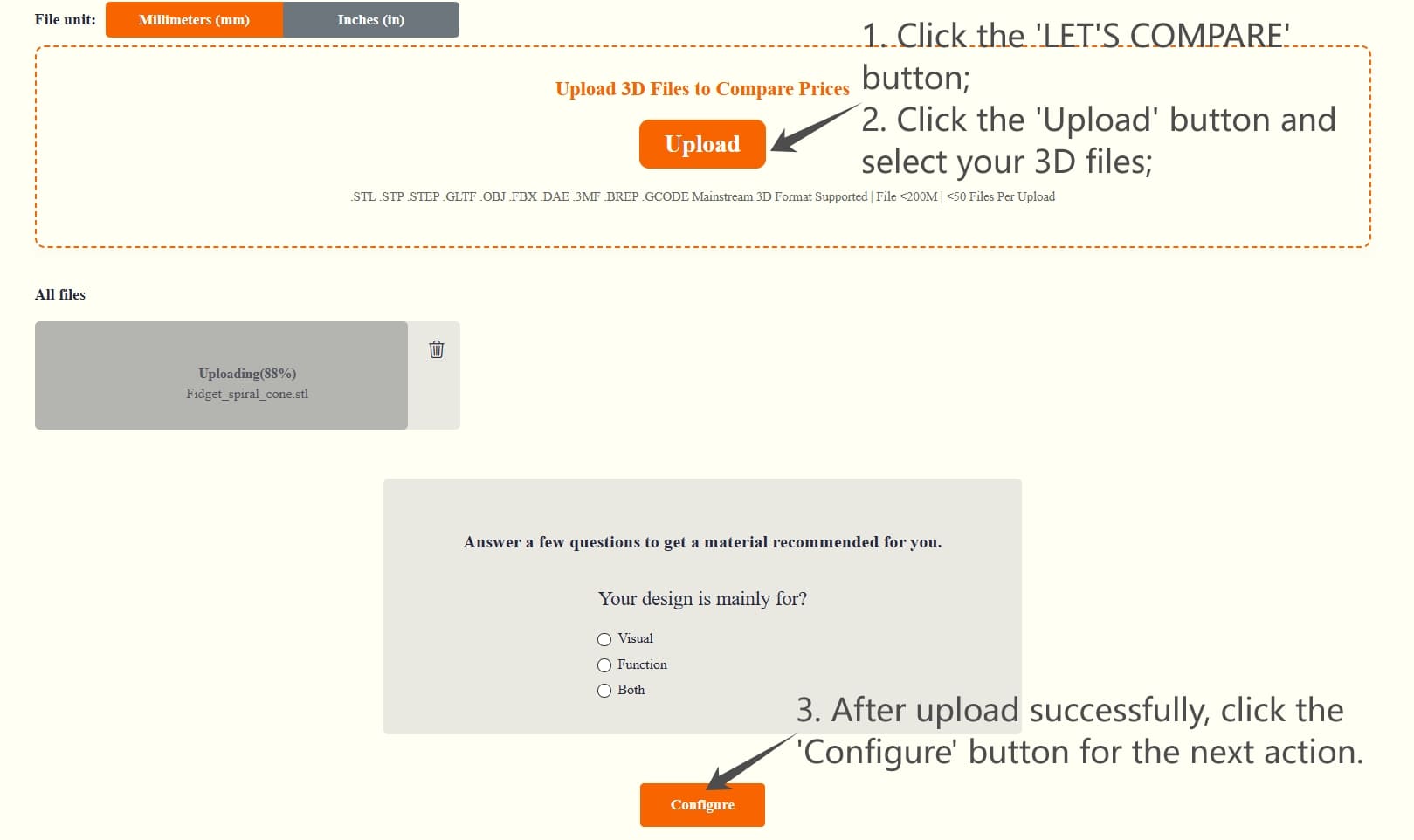 upload 3d models process_hi3dp platform